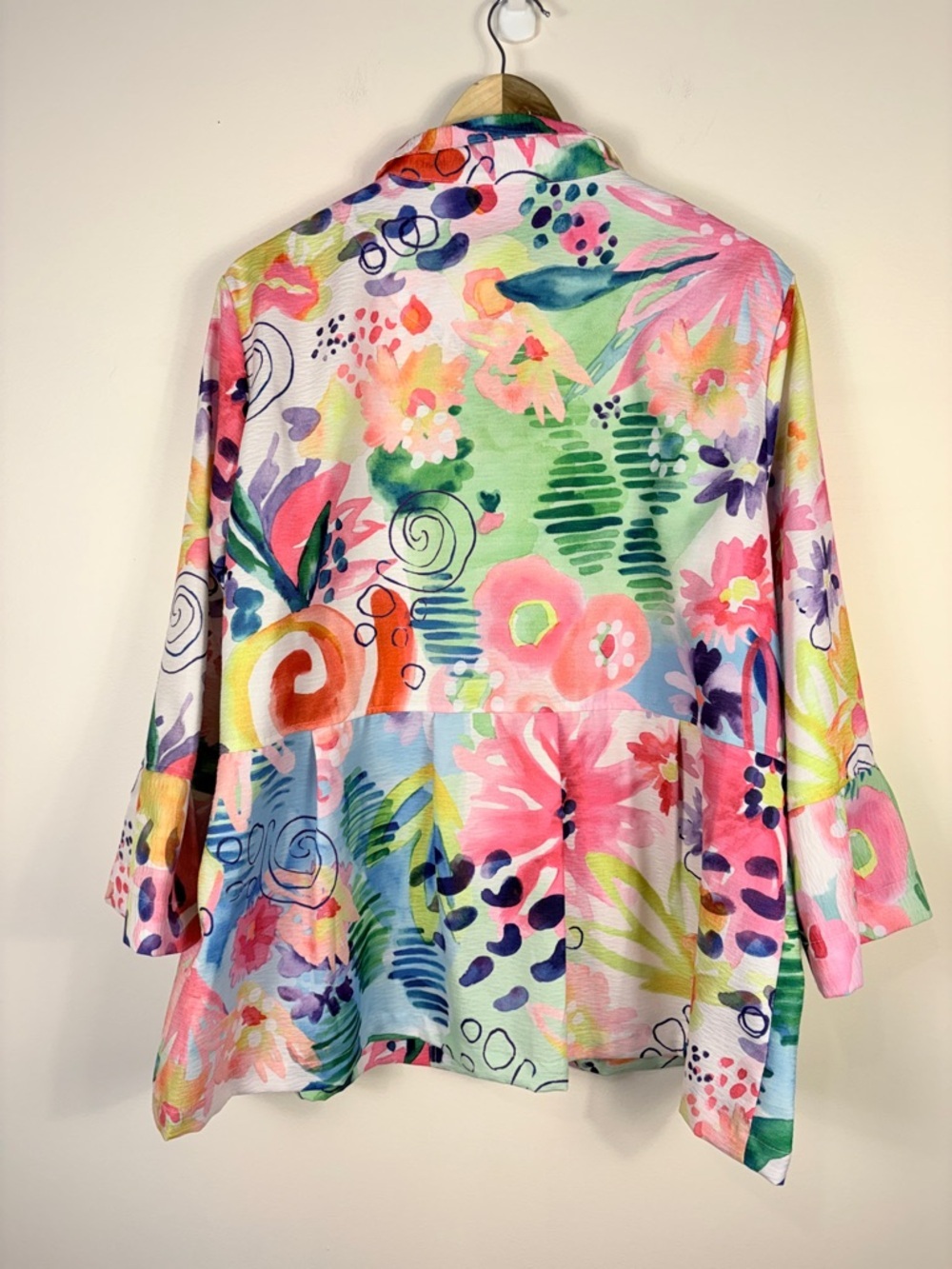 Ali Miles Colorful Button Down Shirt Jacket Watercolor Artsy Bright Vacation - Picture 2 of 6